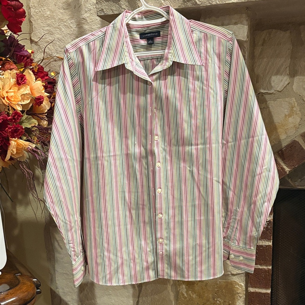 Lands' End Women's Multicolor Striped Button Down Shirt